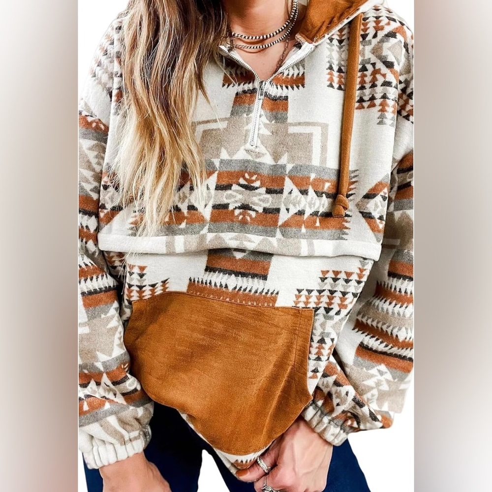 Brown Aztec Kangaroo Pocket Pullover